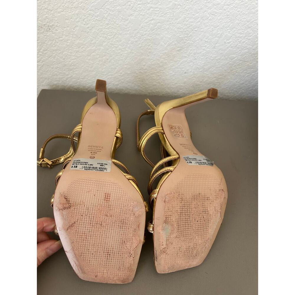 Schutz Octavia Gold Leather Caged Sandals - 6.5 - Picture 6 of 6